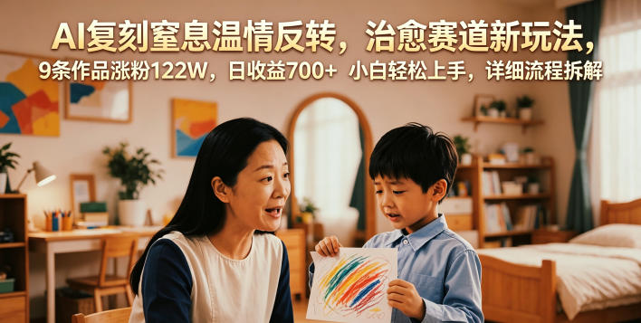 AI复刻窒息温情反转，治愈赛道新玩法，9条作品涨粉122W，日收益700+ 小白轻松上手，详细流程拆解-轻创星球网