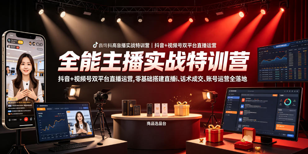 全能主播实战特训营｜抖音+视频号双平台直播运营，零基础搭建直播间、精准选品、话术成交、账号运营全落地-轻创星球网