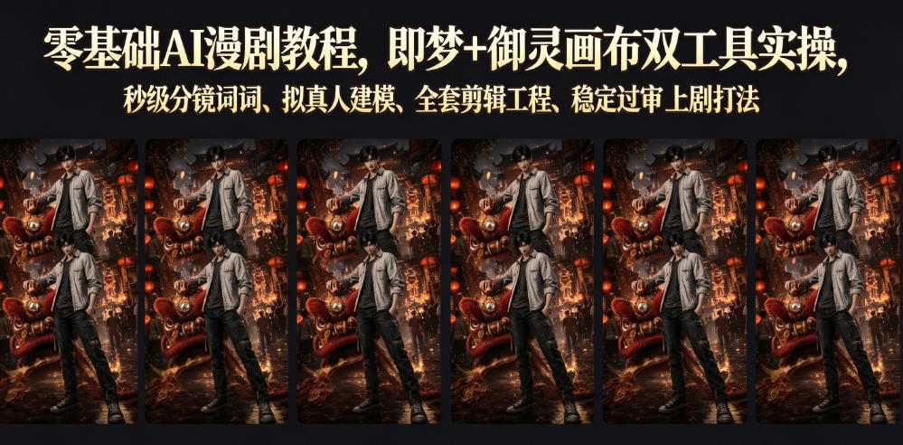 零基础AI漫剧教程，即梦+御灵画布双工具实操，秒级分镜提示词、拟真人建模、全套剪辑工程、稳定过审上剧打法-轻创星球网