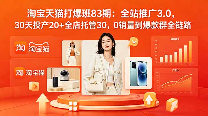 2026淘宝天猫打爆班83期：全站推广3.0，30天投产20+全店托管30，0销量到爆款群全链路-轻创星球网