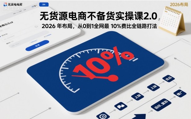 无货源电商不备货实操课2.0，2026年布局，从0到1全网最低10%费比全链路打法【更新26年6月16日】-轻创星球网