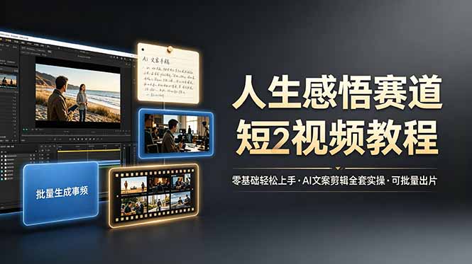 人生感悟赛道短视频教程，零基础轻松上手，AI文案剪辑全套实操可批量出片-轻创星球网