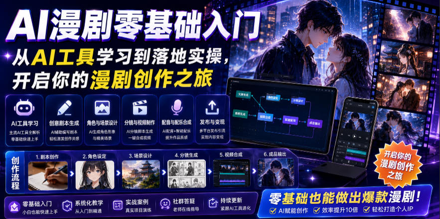 AI漫剧零基础入门，从AI工具学习到落地实操，开启你的漫剧创作之旅-轻创星球网