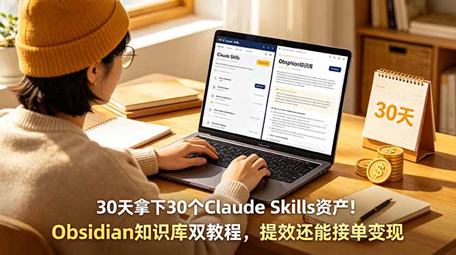 30天拿下30个Claude Skills资产！Obsidian知识库双教程，提效还能接单变现-轻创星球网
