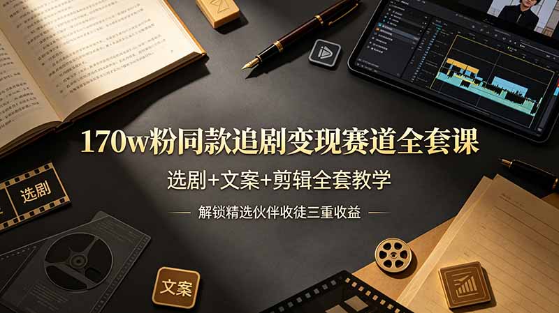 170w粉博主同款追剧变现赛道全套课，选剧+文案+剪辑全套教学，解锁精选伙伴收徒三重收益-轻创星球网