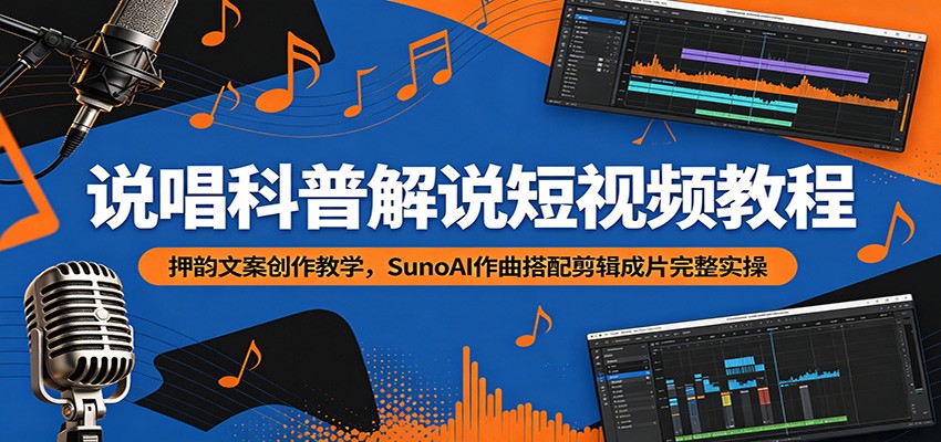 说唱科普解说短视频教程：押韵文案创作教学，SunoAI作曲搭配剪辑成片完整实操-轻创星球网