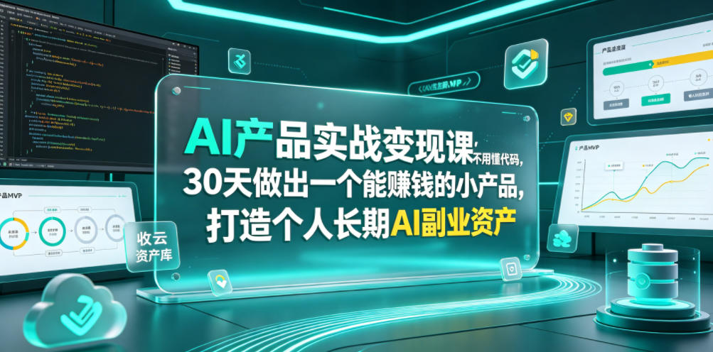 AI产品实战变现课，不用懂代码，30天做出一个能賺钱的小产品，打造个人长期AI副业资产-轻创星球网