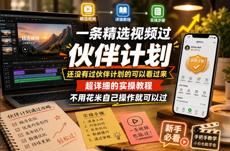一条精选视频过伙伴计划，还没有过伙伴计划的可以看过来，超详细的实操教程，不用花米自己操作就可以过-轻创星球网
