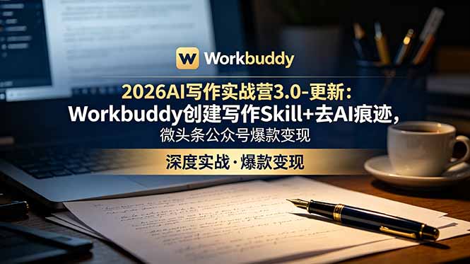 2026AI写作实战营3.0-更新：Workbuddy创建写作Skill+去AI痕迹，微头条公众号爆款变现-轻创星球网