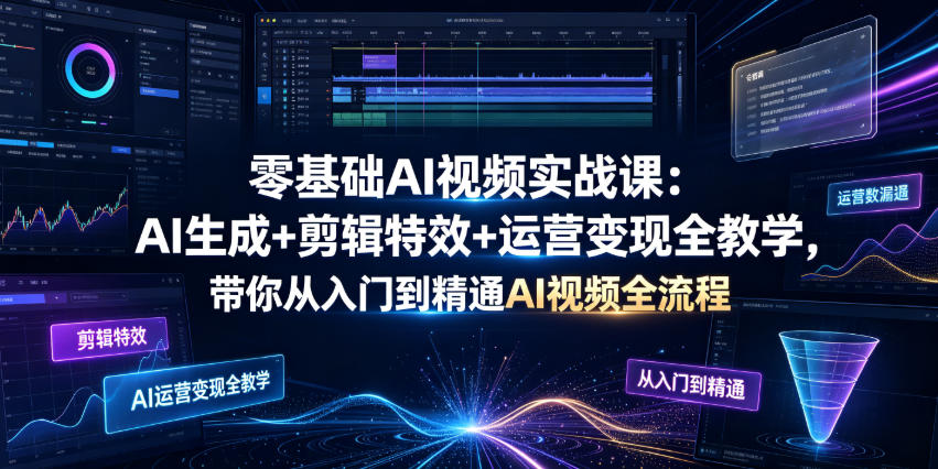 零基础AI视频实战课：AI生成+剪辑特效+运营变现全教学，带你从入门到精通AI视频全流程-轻创星球网