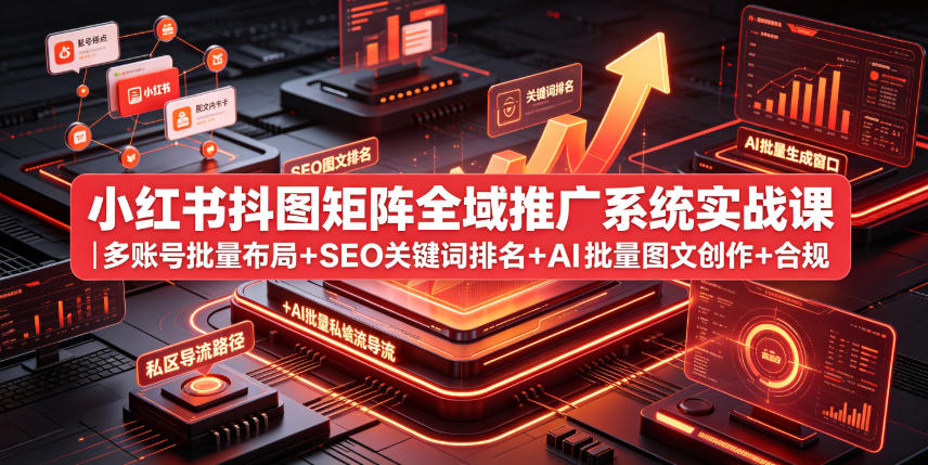 小红书抖图矩阵全域推广系统实战课｜多账号批量布局+SEO关键词排名+AI批量图文创作+合规私域导流完整落地教程-轻创星球网