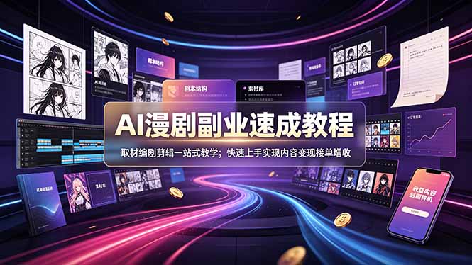 AI漫剧副业速成教程，取材编剧剪辑一站式教学；快速上手实现内容变现接单增收-轻创星球网