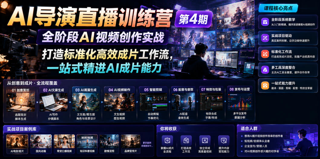 AI导演直播训练营第4期｜全阶段AI视频创作实战，打造标准化高效成片工作流，一站式精进AI成片能力-轻创星球网
