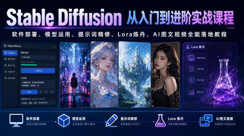 Stable Diffusion从入门到进阶实战课程｜软件部署、模型运用、提示词精修、Lora炼丹、AI图文视频全能落地教程-轻创星球网