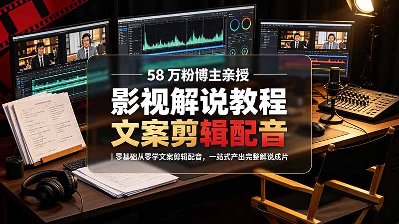 58 万粉博主荧幕春秋亲授影视解说教程|零基础从零学文案剪辑配音,一站式产出完整解说成片-轻创星球网