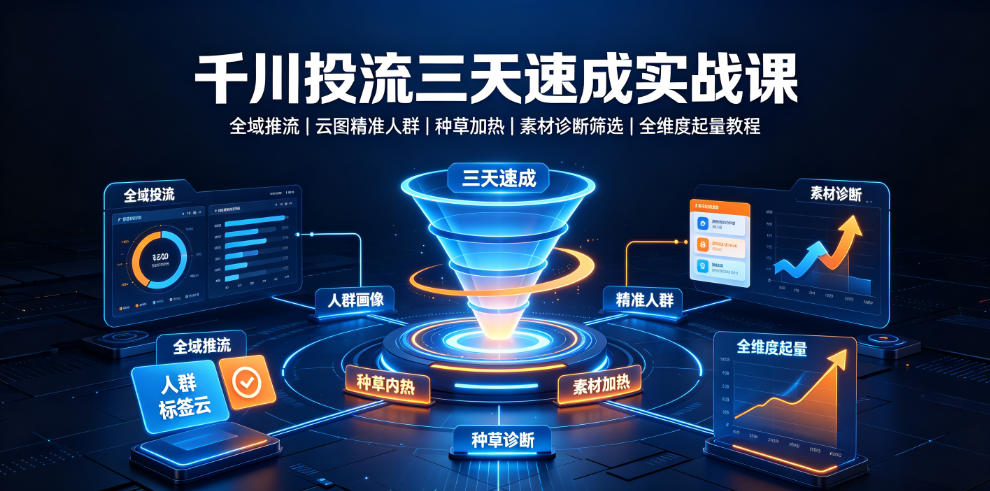 千川投流三天速成实战课｜全域推流、云图精准人群、种草加热、素材诊断筛选全维度起量教程-轻创星球网