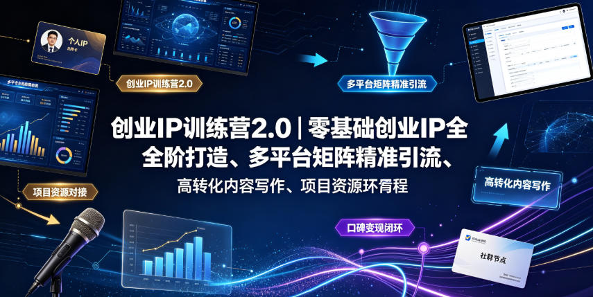 创业IP训练营2.0｜零基础创业IP全阶打造、多平台矩阵精准引流、高转化内容写作、项目资源对接与口碑变现闭环课程-轻创星球网