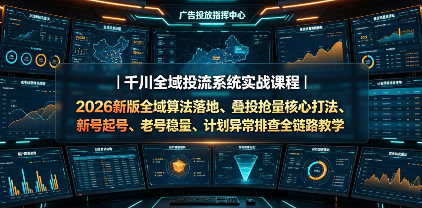 千川全域投流系统实战课程｜2026新版全域算法落地、叠投抢量核心打法、新号起号、老号稳量、计划异常排查全链路教学-轻创星球网