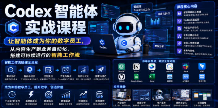 Codex智能体实战课程，让智能体成为你的数字员工，从内容生产到业务自动化，搭建可持续运行的智能工作流-轻创星球网