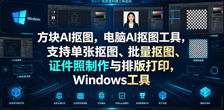 方块AI抠图，电脑AI抠图工具，支持单张抠图、批量抠图、证件照制作与排版打印，Windows工具-轻创星球网