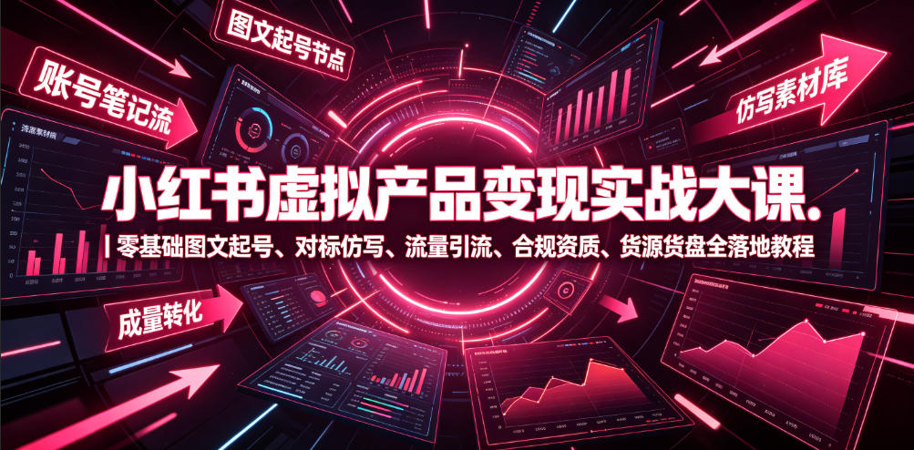 小红书虚拟产品变现实战大课｜零基础图文起号、对标仿写、流量引流、合规资质、货源货盘全落地教程-轻创星球网