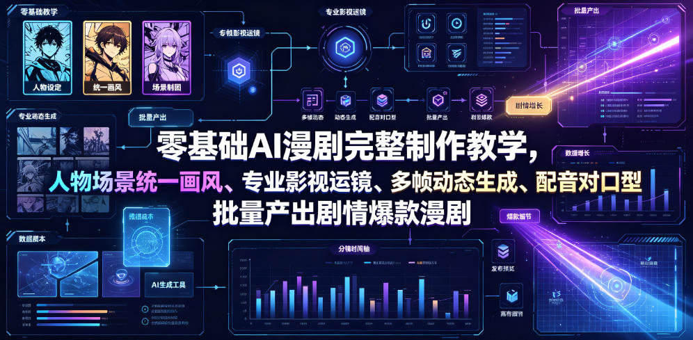 零基础AI漫剧完整制作教学，人物场景统一画风、专业影视运镜、多帧动态生成、配音对口型，批量产出剧情爆款漫剧-轻创星球网