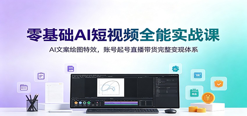零基础AI短视频全能实战课：AI文案绘图特效，账号起号直播带货完整变现体系-轻创星球网