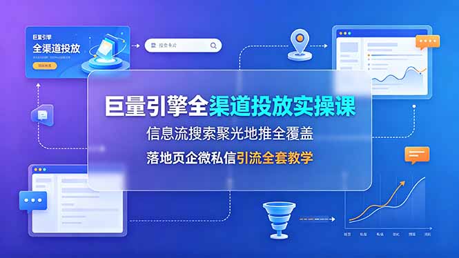 巨量引擎全渠道投放实操课，信息流搜索聚光地推全覆盖，落地页企微私信引流全套教学-轻创星球网
