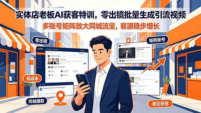 实体店老板AI获客特训，零出镜批量生成引流视频，多账号矩阵放大同城流量，客源稳步增长-轻创星球网