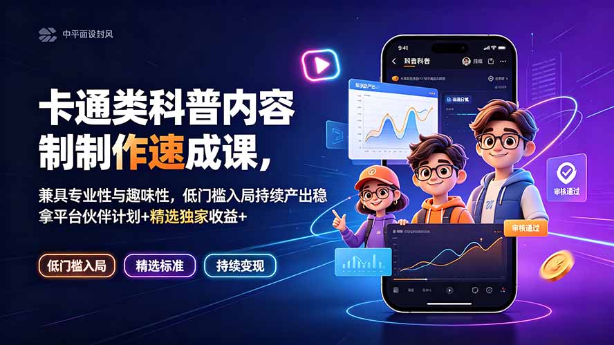卡通类科普内容制作速成课，兼具专业性与趣味性，低门槛入局持续产出稳拿平台伙伴计划+精选独家收益-轻创星球网