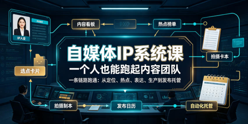 自媒体IP系统课，一个人也能跑起内容团队，一条链路跑通，从定位、热点、表达、生产到发布托管-轻创星球网