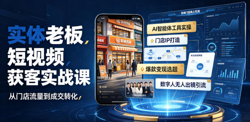 实体老板短视频获客实战课｜AI智能体工具全套实操、门店IP打造、爆款变现选题、数字人无人出镜引流完整教程-轻创星球网