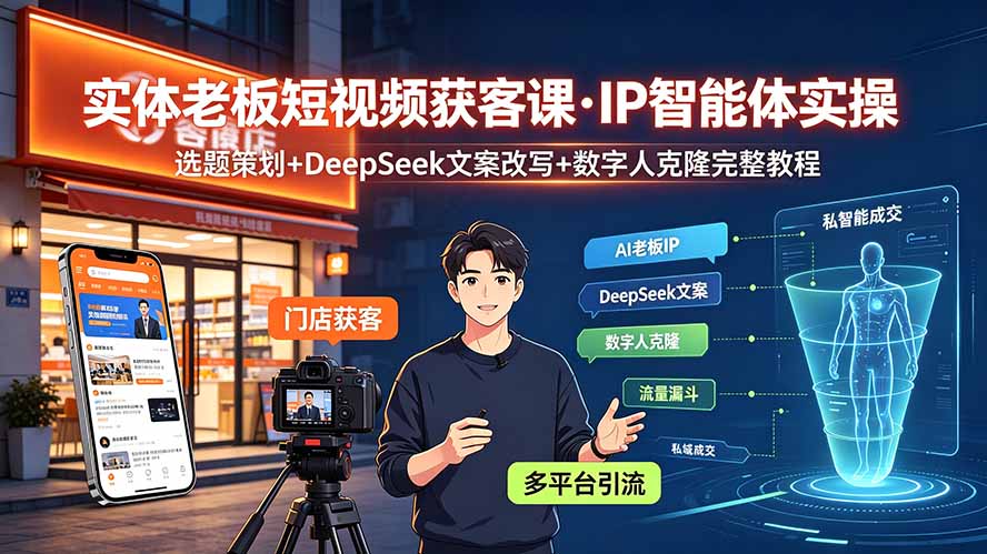 实体老板短视频获客课·IP智能体实操｜选题策划+DeepSeek文案改写+数字人克隆完整教程-轻创星球网
