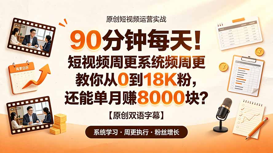 90 分钟每天！短视频周更系统教你从 0 到 18K 粉，还能单月赚 8000 块？【原创双语字幕】-轻创星球网