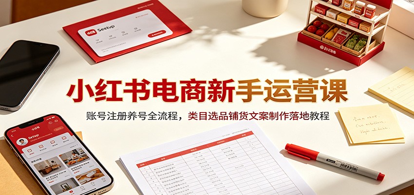 小红书电商新手运营课：账号注册养号全流程，类目选品铺货文案制作落地教程-轻创星球网