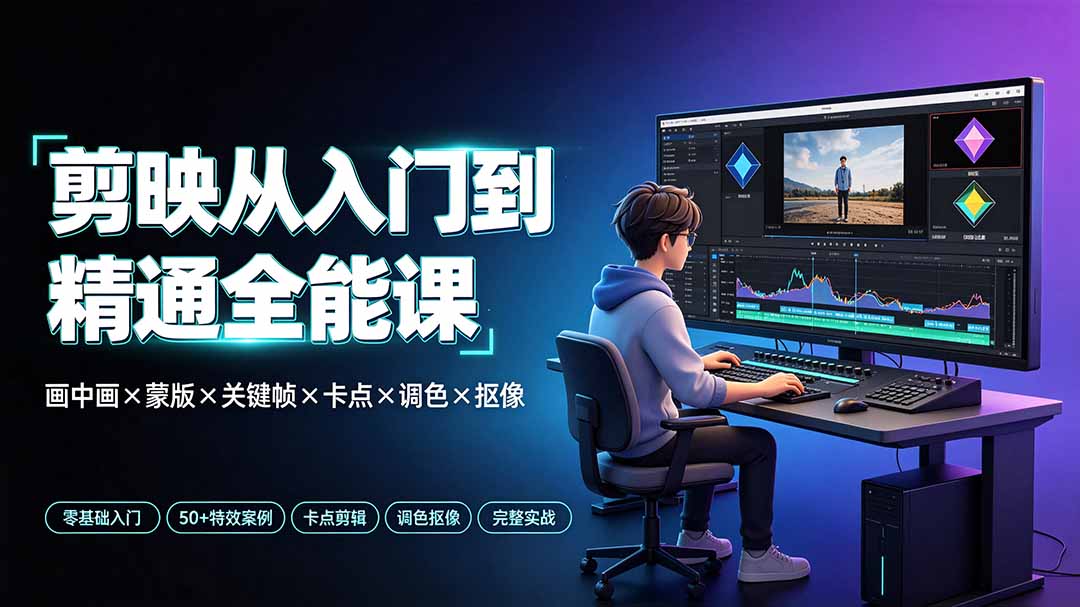 剪映从入门到精通全能课：画中画×蒙版×关键帧×卡点×调色×抠像，一站式掌握剪辑核心技能-轻创星球网