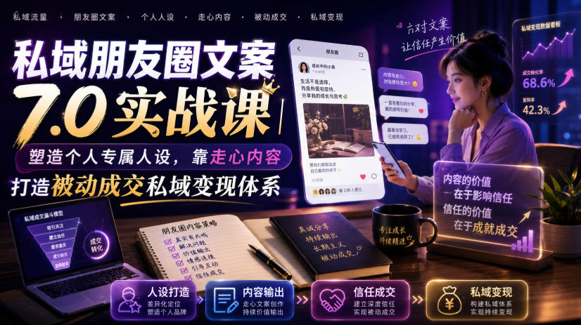 私域朋友圈文案7.0实战课｜塑造个人专属人设，靠走心内容打造被动成交私域变现体系-轻创星球网