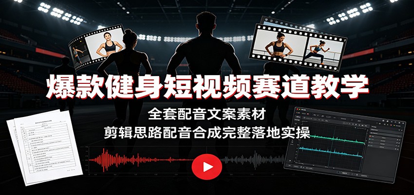 爆款健身短视频赛道教学：全套配音文案素材，剪辑思路配音合成完整落地实操-轻创星球网