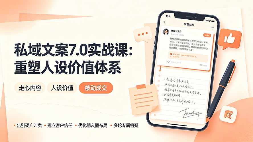 私域文案实战课7.0：重塑人设价值体系｜-告别硬广推销×走心内容×自我价值塑造，实现被动成交-轻创星球网