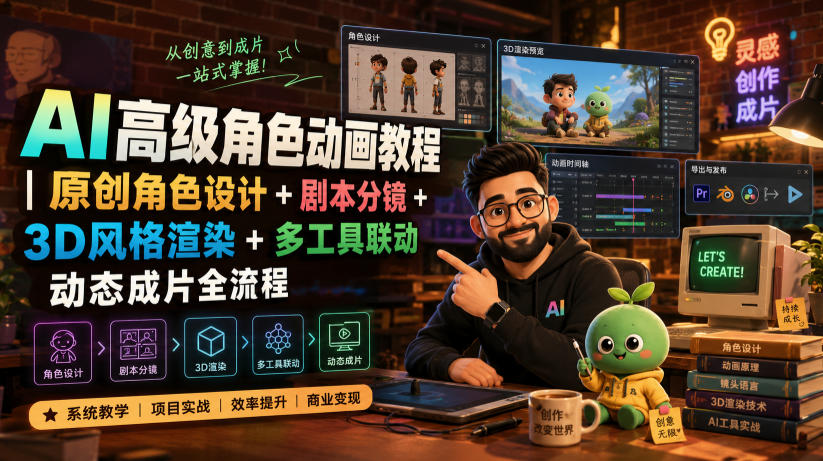AI高级角色动画教程｜原创角色设计+剧本分镜+3D风格渲染+多工具联动动态成片全流程【中英字幕】-轻创星球网