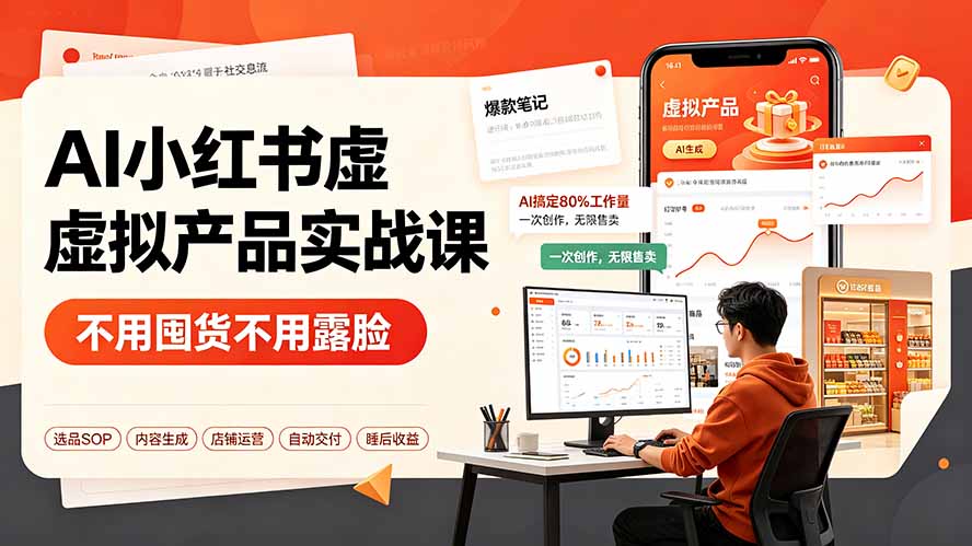 AI小红书虚拟产品实战课-更新：不用囤货不用露脸，AI搞定80%工作量，一次创作无限售卖睡后收益-轻创星球网
