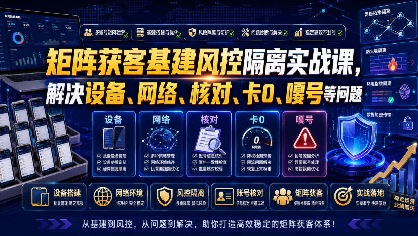 矩阵获客基建风控隔离实战课，解决设备、网络、核对、卡0、嘎号等问题-轻创星球网
