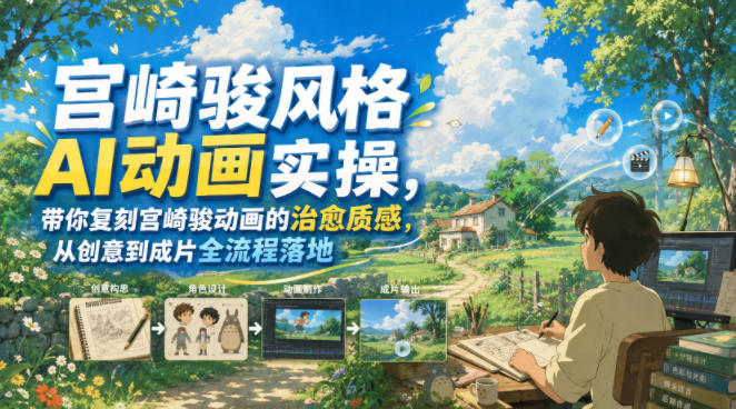 宫崎骏风格AI动画实操，带你复刻宫崎骏动画的治愈质感，从创意到成片全流程落地-轻创星球网