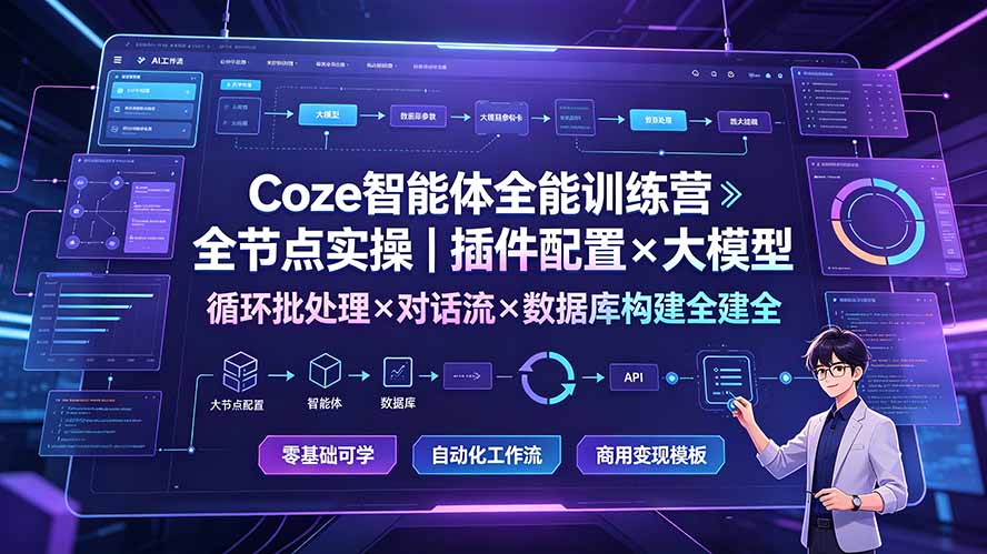 Coze智能体全能训练营：全节点实操｜插件配置×大模型×循环批处理×对话流×数据库构建全教学-轻创星球网