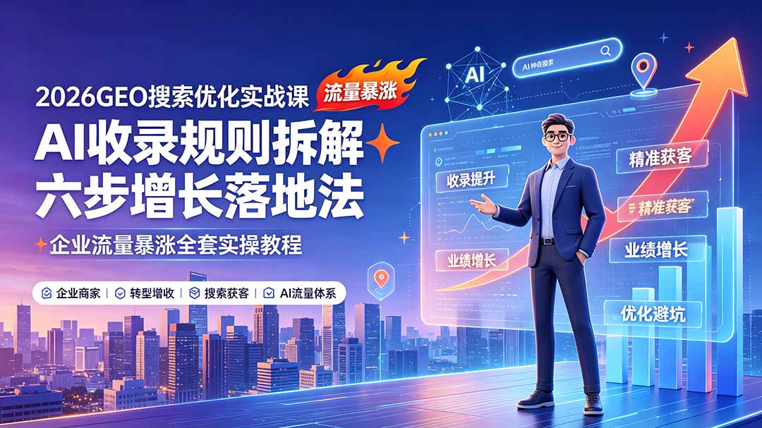 2026GEO搜索优化实战课：AI收录规则拆解｜六步增长落地法｜企业流量暴涨全套实操教程-轻创星球网