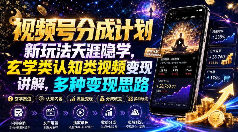 视频号分成计划新玩法天涯隐学，玄学类认知类视频变现讲解，多种变现思路-轻创星球网