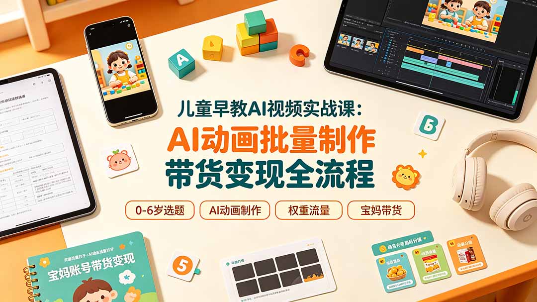 儿童早教AI视频实战课：0-6岁认知选题｜AI动画批量制作｜权重流量拉升｜宝妈账号带货变现全流程-轻创星球网