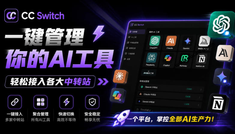 一键给Chatgpt、Codex、Claude接入地第三方中转站，CC Switch统一管理你的AI编程工具工作流-轻创星球网