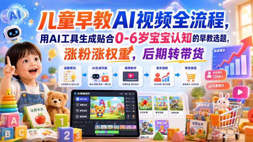 儿童早教AI视频全流程，用AI工具生成贴合0-6岁宝宝认知的早教选题，涨粉涨权重，后期转带货-轻创星球网