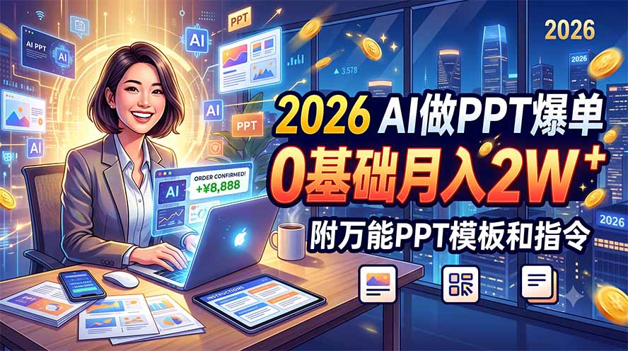 2026 AI做PPT爆单，0基础月入2W，附万能PPT模板和指令-轻创星球网